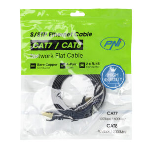 Plokščias tinklo kabelis S/STP CAT7 PNI U7015B, Patch, 2 x RJ45, 4 laidų poros, 32AWG, varinis, 10 Gbps, 600 MHz, 1.5m, juodas - Image 3