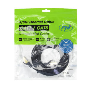Plokščias tinklo kabelis S/STP CAT7 PNI U7030B, 2 x RJ45, 4 laidų poros, 32AWG, varinis, 10 Gbps, 600 MHz, 3m, juodas - Image 3