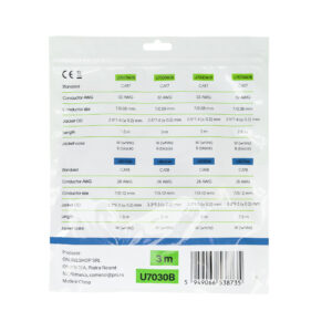 Plokščias tinklo kabelis S/STP CAT7 PNI U7030B, 2 x RJ45, 4 laidų poros, 32AWG, varinis, 10 Gbps, 600 MHz, 3m, juodas - Image 4