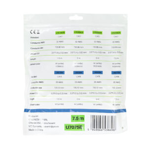 Plokščias tinklo kabelis S/STP CAT7 PNI U7075B, 2 x RJ45, 4 laidų poros, 32AWG, varinis, 10 Gbps, 600 MHz, 7,5m, juodas - Image 3