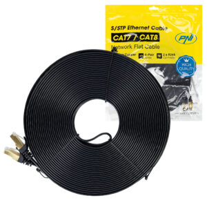Plokščias tinklo kabelis S/STP CAT7 PNI U7200B, 2 x RJ45, 4 laidų poros, 32AWG, varinis, 10 Gbps, 600 MHz, 20m, juodas - Image 2