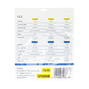 Plokščias tinklo kabelis S/STP CAT7 PNI U7200B, 2 x RJ45, 4 laidų poros, 32AWG, varinis, 10 Gbps, 600 MHz, 20m, juodas - Image 4