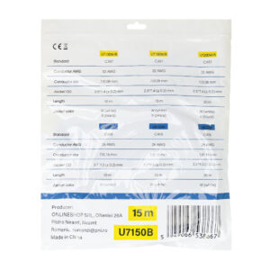 Plokščias tinklo kabelis S/STP CAT7 PNI U7150B, 2 x RJ45, 4 laidų poros, 32AWG, varinis, 10 Gbps, 600 MHz, 15m, juodas - Image 6