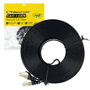 Plokščias tinklo kabelis S/STP CAT7 PNI U7100B, 2 x RJ45, 4 laidų poros, 32AWG, varinis, 10 Gbps, 600 MHz, 10m, juodas - Image 2