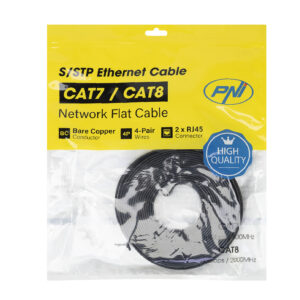 Plokščias tinklo kabelis S/STP CAT7 PNI U7100B, 2 x RJ45, 4 laidų poros, 32AWG, varinis, 10 Gbps, 600 MHz, 10m, juodas - Image 8