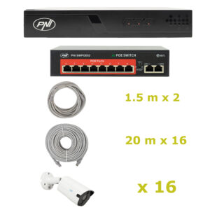 PNI House IP716J POE NVR vaizdo stebėjimo komplektas, 16 PNI IP818J 8MP kamerų, POE komutatorius ir UTP CAT6 kabeliai komplekte