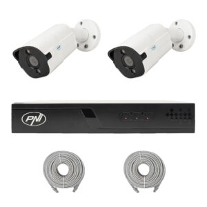 PNI House IP710J POE NVR vaizdo stebėjimo komplektas, 2 PNI IP818J 8MP kameros ir 2 20 metrų UTP CAT6 kabeliai komplekte