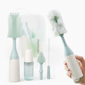 Momcozy LS002 Push-Press butelių šepetėlių rinkinys, baltas, žalias