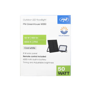 PNI GreenHouse WS50 50W LED prožektorius su saulės baterija, 6000mAh akumuliatoriumi, nuotolinio valdymo pulteliu, reguliuojamu laikmačiu ir ryškumu, 6500 K, IP65 - Image 8
