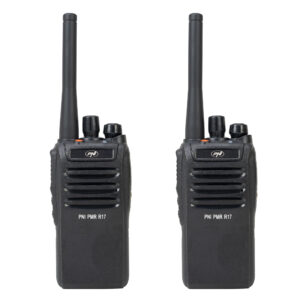2 nešiojamų radijo stotelių rinkinys PNI PMR R17 446MHz, 0.5W, 16 PMR kanalų ir 50 CTCSS bei 104 DCS tonų, programuojamas, Li-Ion 2200 mAh, IP68