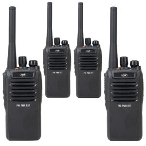 4 nešiojamų radijo stotelių rinkinys PNI PMR R17 446MHz, 0.5W, 16 PMR kanalų ir 50 CTCSS bei 104 DCS tonų, programuojamas, Li-Ion 2200 mAh, IP68
