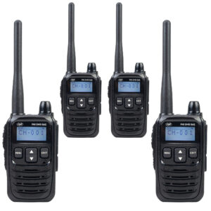 4 nešiojamų radijo stotelių rinkinys PNI DMR R45, skaitmeninis ir analoginis, 446MHz, 16 skaitmeninių kanalų ir 99 analoginiai kanalai, balso įrašymo funkcija, 2000mAh Li-Ion baterija