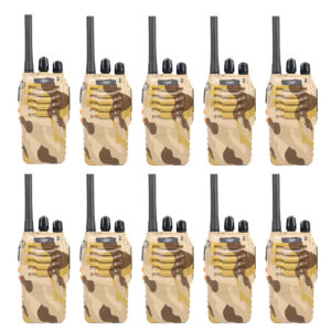PNI PMR R40 CAMO nešiojamų radijo stotelių rinkinys, 10 vienetų komplektas, 0.5W, 16 PMR, 1200mAh baterijos su įkrovikliais ir ausinėmis komplekte
