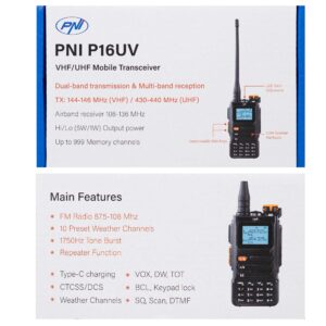 Nešiojama VHF/UHF radijo stotelė PNI P16UV, 999 kanalai, dviejų dažnių juostų TX ir 6 juostų RX, VOX perdavimas, nuskaitymas (Scan), FM radijas, orų kanalai, Li-Ion 2600 mAh - Image 5