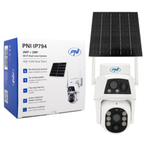 PNI IP794 vaizdo stebėjimo kamera su „Wi-Fi“, PTZ, dvigubu objektyvu 2MP + 2MP, 5,5W saulės baterija, 8000mAh akumuliatoriumi