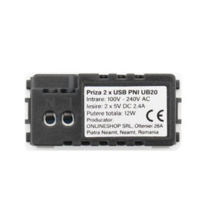 Dvigubas USB lizdas PNI UB20, 5V, 2.4A, modulinis, įmontuojamas, F tipo 1/2, stikliniam rėmeliui RM101W, RM202W - Image 5