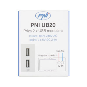 Dvigubas USB lizdas PNI UB20, 5V, 2.4A, modulinis, įmontuojamas, F tipo 1/2, stikliniam rėmeliui RM101W, RM202W - Image 10