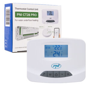 Belaidis termostato blokas PNI CT28 PRO, su WiFi, internetiniu grindinio šildymo valdymu susiejant su PNI CT28 valdymo moduliu su 8 zonomis