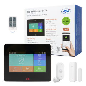 PNI SafeHouse HS670 WiFi GSM 4G belaidė signalizacijos sistema, spalvotas jutiklinis ekranas, 99 belaidės zonos, palaiko 5 telefono numerius, aliarminiai skambučiai ir SMS, suderinama su „Tuya Smart“ programėle. - Image 2