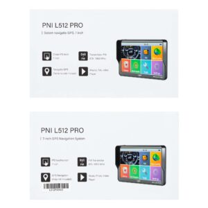 PNI L512 PRO GPS navigacijos sistema su skydeliu nuo saulės, 7 colių, 800 MHz, 512MB DDR, 16GB vidinė atmintis, FM siųstuvas