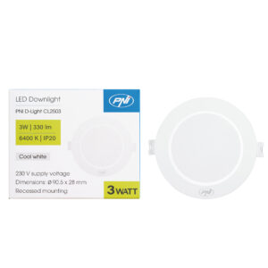 LED prožektorius PNI D-Light CL2503 3W, įleidžiamas, apvalus 9 cm, 6400K, 230V maitinimo šaltinis, 330 lm, šaltai balta spalva - Image 2