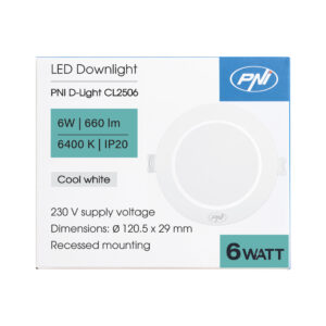 PNI D-Light CL2506 6W LED prožektorius, įleidžiamas, apvalus 120 cm, 6400K, 230V maitinimo šaltinis, 660 lm, šaltai balta spalva - Image 5