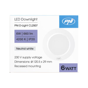 PNI D-Light CL2507 6W LED prožektorius, įleidžiamas, apvalus 12 cm, 4200K, 230V maitinimo šaltinis, 660 lm, neutrali balta spalva - Image 5