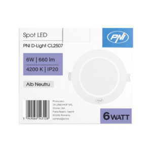 PNI D-Light CL2507 6W LED prožektorius, įleidžiamas, apvalus 12 cm, 4200K, 230V maitinimo šaltinis, 660 lm, neutrali balta spalva - Image 6