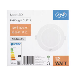 LED prožektorius PNI D-Light CL2512 12W, įleidžiamas, apvalus 17 cm, 4200K, 230V maitinimo šaltinis, 1320 lm, neutrali balta spalva - Image 6