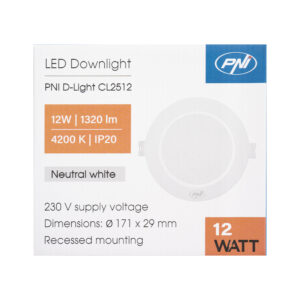 LED prožektorius PNI D-Light CL2512 12W, įleidžiamas, apvalus 17 cm, 4200K, 230V maitinimo šaltinis, 1320 lm, neutrali balta spalva - Image 7