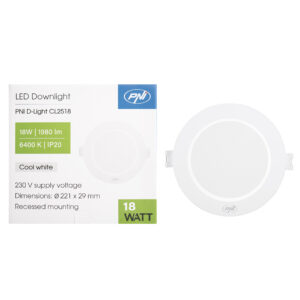 LED prožektorius PNI D-Light CL2518 18W, įleidžiamas, apvalus 22 cm, 6400K, 230V maitinimo šaltinis, 1980 lm, šaltai balta spalva - Image 4