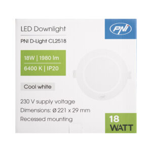 LED prožektorius PNI D-Light CL2518 18W, įleidžiamas, apvalus 22 cm, 6400K, 230V maitinimo šaltinis, 1980 lm, šaltai balta spalva - Image 6