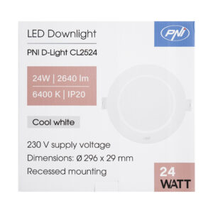 PNI D-Light CL2524 24W LED prožektorius, įleidžiamas, apvalus 29 cm, 6400K, 230V maitinimo šaltinis, 2640 lm, šaltai balta spalva - Image 6