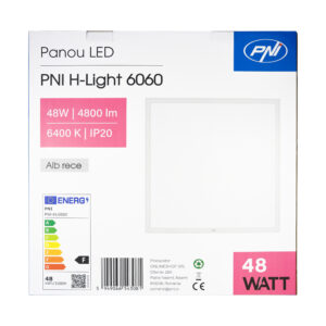 PNI H-Light 6060 LED panelė, 48W, 600x600mm, 4800lm, 6400K, vidaus patalpoms, įleidžiama, šaltai balta