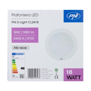LED lubinis šviestuvas PNI D-Light CL2418 18W, apvalus 21,7 cm, 6400K, 230V, 1980 lm, šaltai balta spalva - Image 2