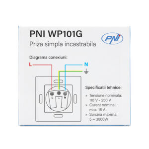 Paprastas įmontuojamas kištukinis lizdas PNI WP101G su stikliniu rėmeliu, auksinės spalvos, 16A 3000W - Image 6