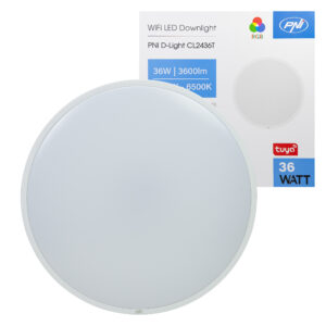 PNI D-Light CL2436T Wi-Fi LED lubinis šviestuvas, RGBW, 36W, reguliuojamas, apvalus 41 cm, 3000K-6500K, 230V maitinimo šaltinis, 3600 lm, baltas, valdomas per Tuya programėlę - Image 2