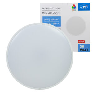 PNI D-Light CL2436T Wi-Fi LED lubinis šviestuvas, RGBW, 36W, reguliuojamas, apvalus 41 cm, 3000K-6500K, 230V maitinimo šaltinis, 3600 lm, baltas, valdomas per Tuya programėlę - Image 3