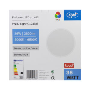 PNI D-Light CL2436T Wi-Fi LED lubinis šviestuvas, RGBW, 36W, reguliuojamas, apvalus 41 cm, 3000K-6500K, 230V maitinimo šaltinis, 3600 lm, baltas, valdomas per Tuya programėlę - Image 10