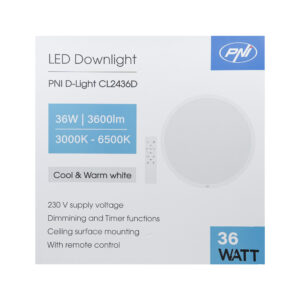 PNI D-Light CL2436D 36W LED lubinis šviestuvas, reguliuojamas, su nuotolinio valdymo pulteliu, apvalus 41 cm, 3000K-6500K, 230V maitinimo šaltinis, 3600 lm, baltas - Image 11