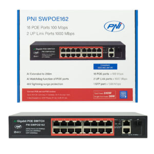 POE komutatorius PNI SWPOE162, 16 POE 100 Mbps prievadų, 2 UP Link 1000 Mbps prievadai, 1 SFP 1000 Mbps prievadas, 240W, AI Extend funkcija iki 250 m, 4kV apsauga nuo žaibo - Image 9