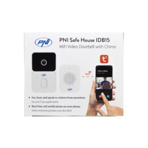 PNI Safe House IDB15 WiFi vaizdo durų skambutis, naktinis matymas, IP54, integruota baterija, valdymas per „Tuya“ programėlę