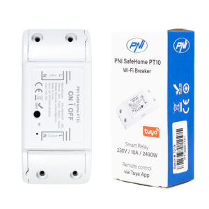 PNI SafeHome PT10 išmanioji WiFi relė, ON / OFF 230V 10A išvestis, valdymas internetu, Tuya Smart mobilioji programėlė, integracija į išmaniuosius scenarijus ir automatizavimas su kitais Tuya suderinamais produktais