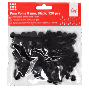Dekoracija Pom-Pom College, 8 mm., 120 vnt., juodos spalvos