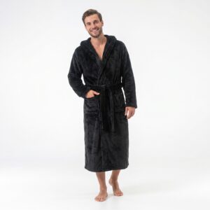 GAUBERT unisex flisinis chalatas su gobtuvu, ilgas, juodos spalvos 2XL/3XL - Image 5
