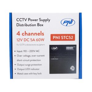 CCTV maitinimo šaltinis PNI STC52 12V, 5A, 60W, 4 išėjimai, metalinėje dėžutėje - Image 2