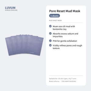 LUVUM Pore Reset Mud Mask purvo lakštinė kaukė 5 vnt. - su jūros purvu ir PHA - Image 2