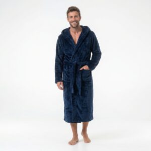 GAUBERT unisex flisinis chalatas su gobtuvu, ilgas, mėlynos spalvos L/XL - Image 5
