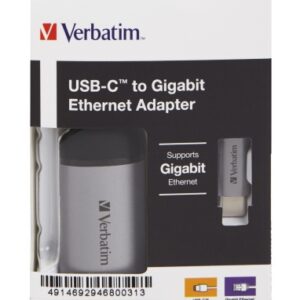 Verbatim 49146 USB-C to Gigabit Ethernet Adapteris, USB 3.1 GEN 1, Gigabit Ethernet, Pilka/Juoda - Image 2