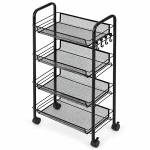 Metalinis mobilus lentynų blokas voniai ir virtuvei, 4 lentynos, su ratukais, juodas, ModernHome - Image 7